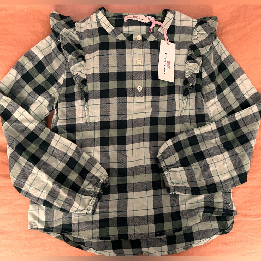 Vineyard Vines Girl’s Green Plaid Shirt